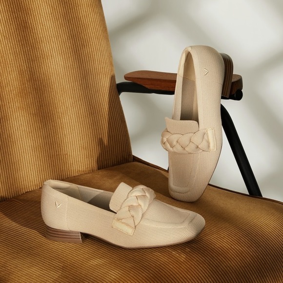 Vivaia Knit Loafers‎ Braided Square Toe Slip On Loafers Beige Size 10 EUR 41.5 - Picture 5 of 13